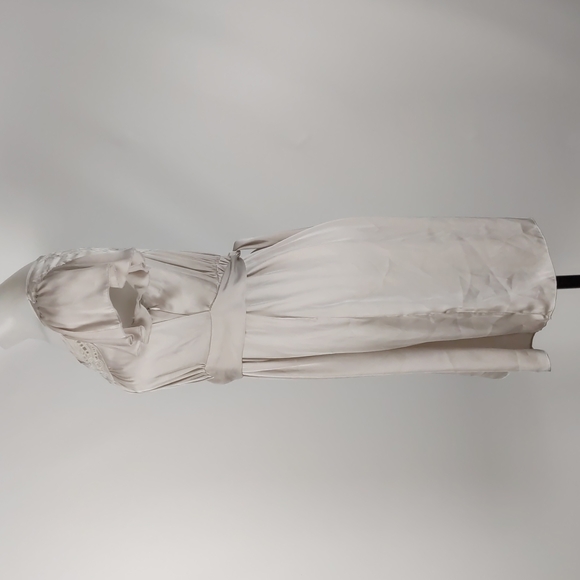 Zhouk Dress Size M Cream Flutter Sleeves Tie Waist Embroidered Cutouts 100% Silk - Picture 10 of 16